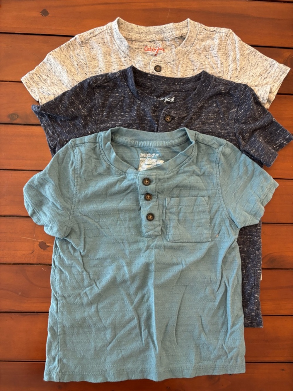 Cat & Jack Short-Sleeve Henley Tees (3) - Blue, Navy, Gray